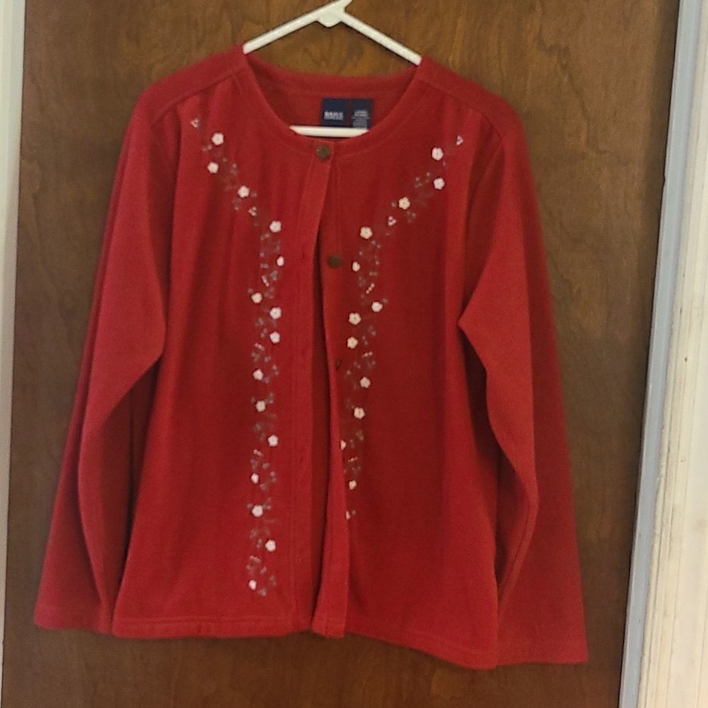 Large Basic Editions Red Fleece Cardigan/Lightweight Jacket
